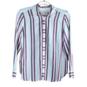 Loft Petites Button Up Cream Red Striped M